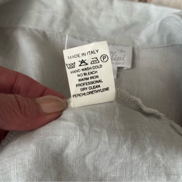 BARCELINO by Cellini Light Gray Linen Button-Up Shirt Minimalist Old Money 8 - Picture 12 of 14